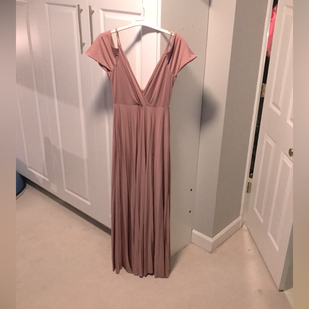 Asos Rose pink maxi dress cowl back cold shoulder 6 Small S wedding 8 Tall